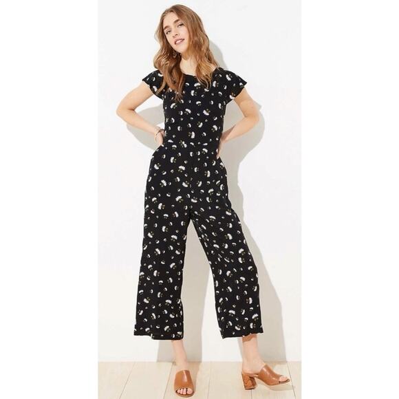 LOFT Pants - LOFT ANN TAYLOR Jumpsuit Size 0 NWT Romper  Floral Tie Back Black Summer Wedding